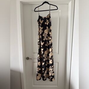 Aakaa Black and Cream Floral Maxi Dress
